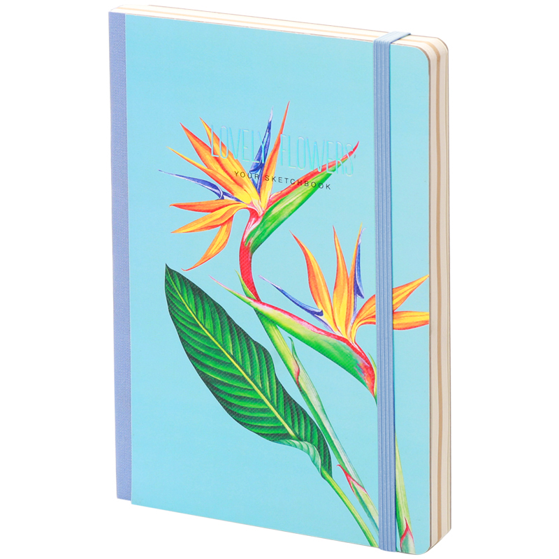 Скетчбук - альбом для рисования 80л. А5 "Lovely flowers", 100г/м2, тв.обл, карман, доп.листы крафт