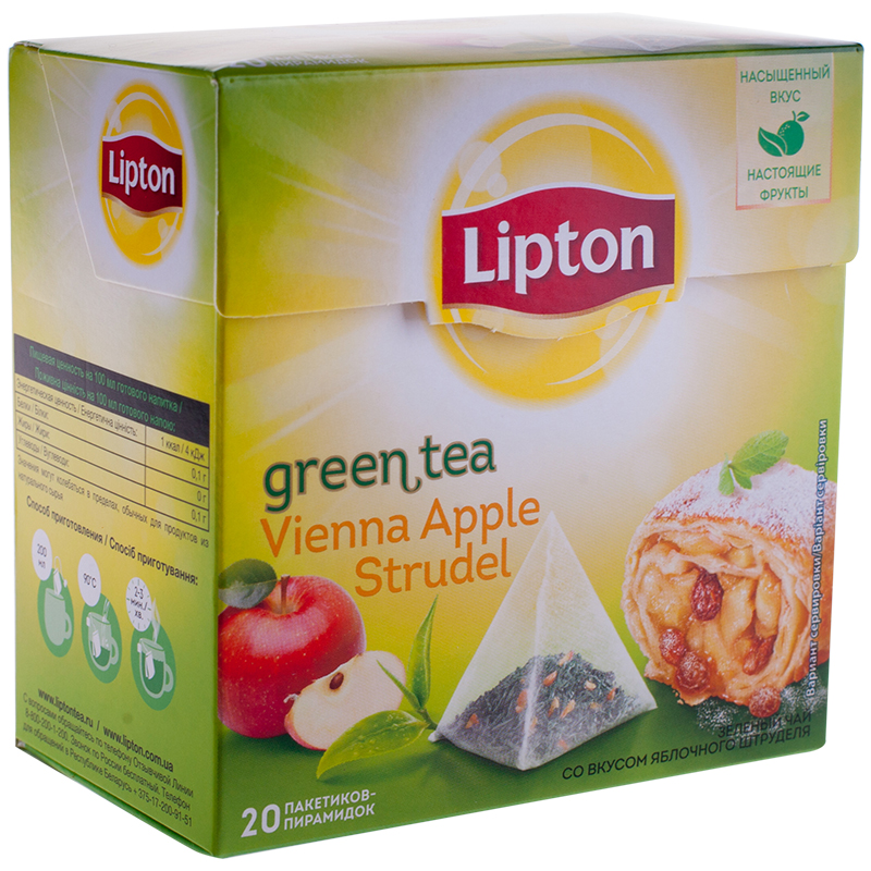 Чай Lipton "Green Apple Strudel", зеленый, 20 пакетиков-пирамидок по 1,4г