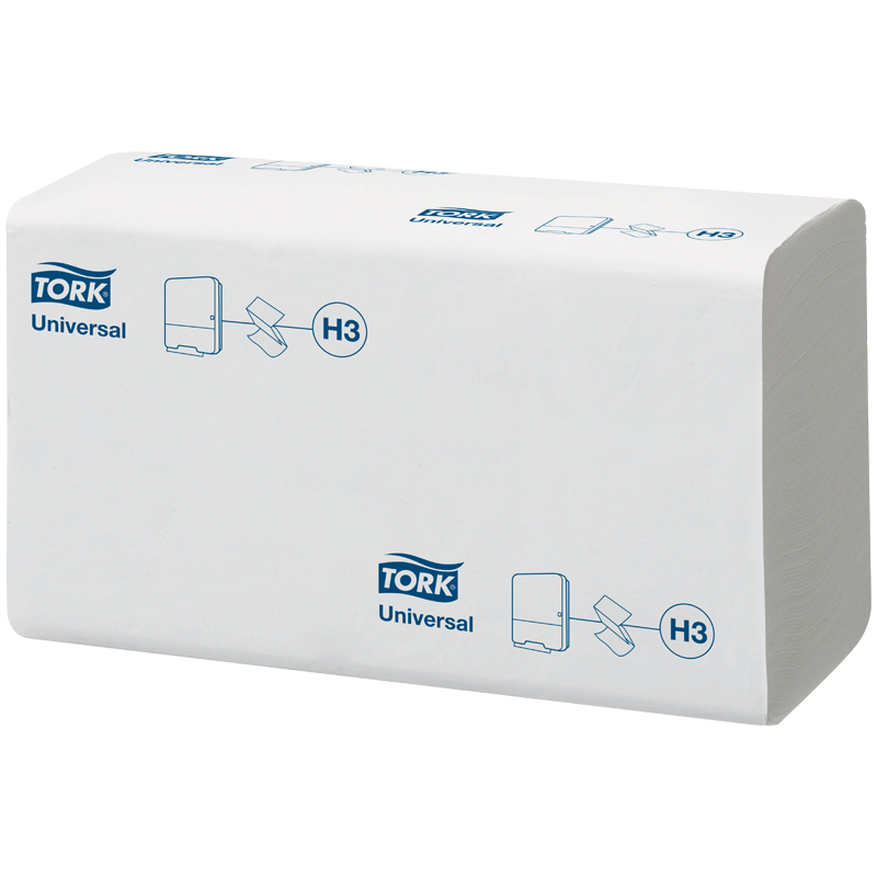 Полотенца бумажные лист. Tork "Universal" (ZZ-сл)(H3), 1-слойные, 300л/пач, 23*23см, тисн., белые