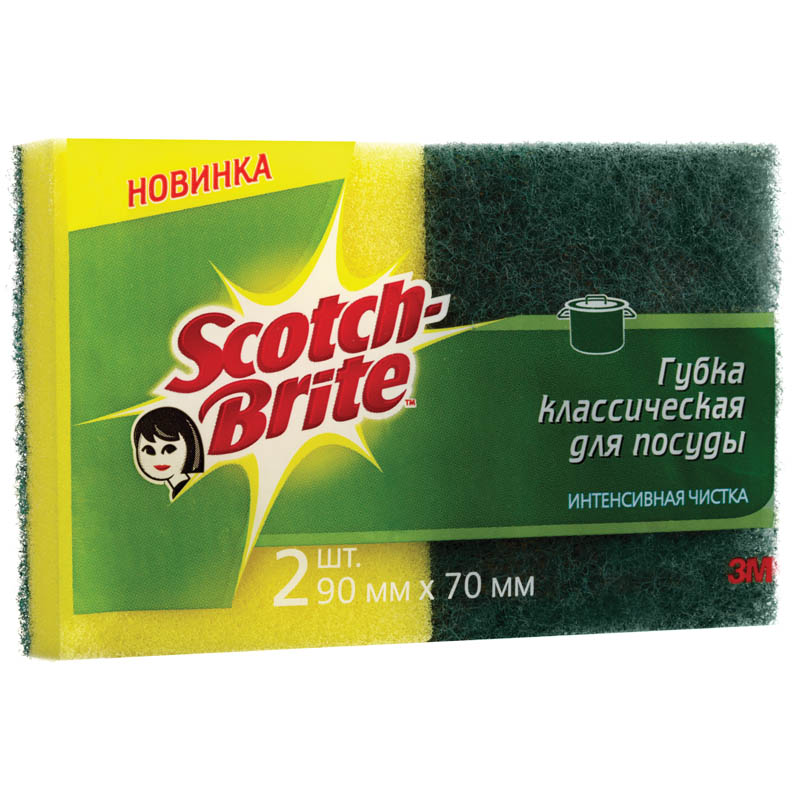 Губки для посуды Scotch-Brite, поролон с абразивным слоем, 7*9см, 2шт.