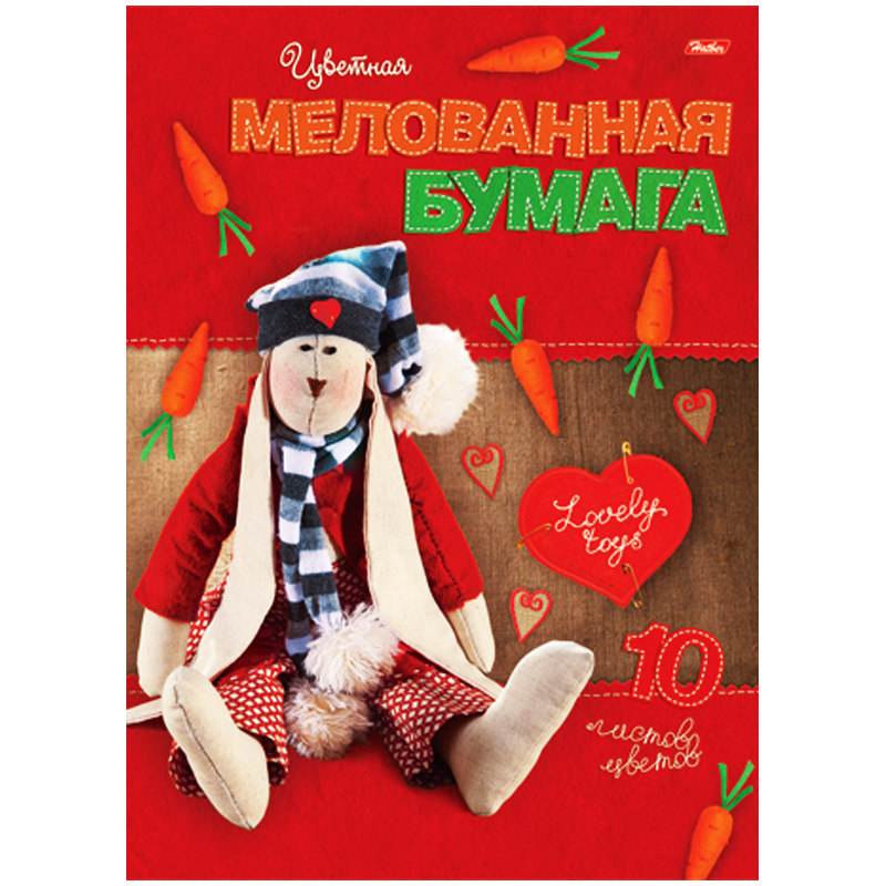 Цветная бумага A4, Hatber "Lovely Toys", 10л. 10цв., мелованная в папке