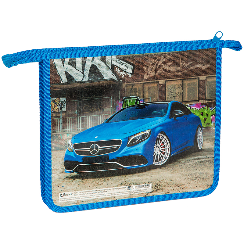 Папка для тетрадей 1 отделение, А5, ArtSpace "Авто. Supercar", пластик, на молнии