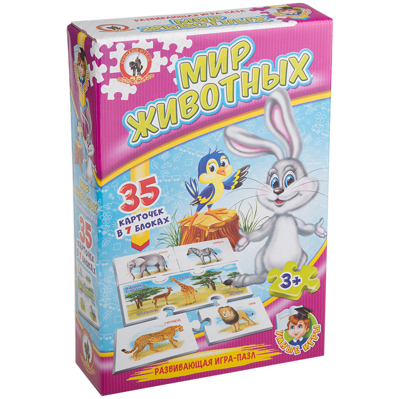 Игра настольная Русский стиль "Умные игры. Мир Животных", картонная коробка