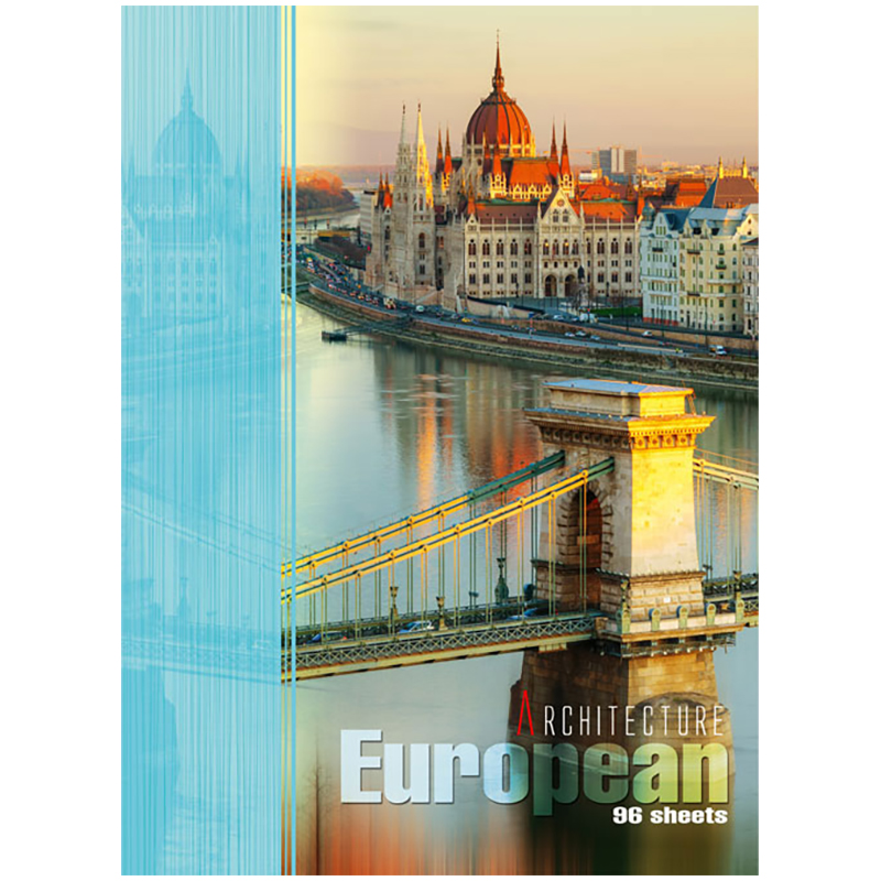 Тетрадь 96л., А4, клетка BG "European town", матовая ламинация, выборочный уф-лак