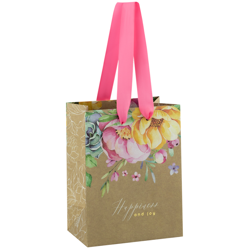 Пакет подарочный 11*14*6,5см MESHU "Fleur charmant", отд. фольгой, крафт