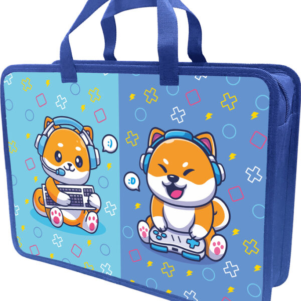 Папка-портфель Lamark Little Gamers/Маленькие геймеры, А4, 34х24,5х7 см, 1 отделение, на молнии, с ручками, печать по пластику с двух сторон