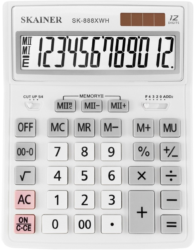 Калькулятор настольный Skainer SK-888XWH, большой (155х204 мм), 12 разрядов, двойное питание, белый