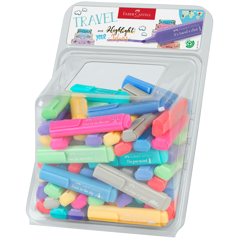 Текстовыделитель Faber-Castell "TL 46 Pastel", 100 шт., ассорти, 1-5мм, пластиковый куб
