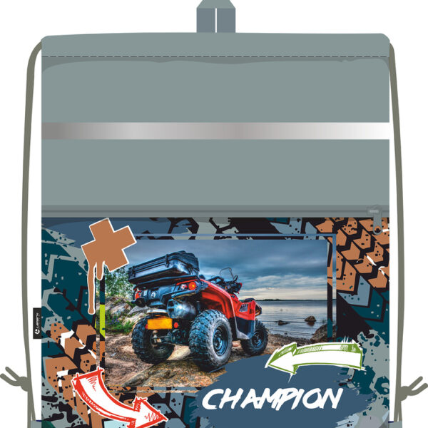*Сумка для сменной обуви Lamark Champion/Чемпион, 41х48 см, на шнурке, карман на молнии, полноцветная печать на кармане, светоотражающая лента, ручка-петля