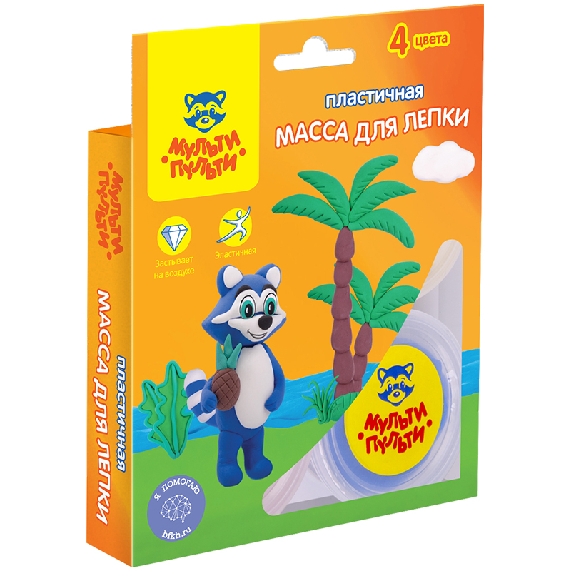 Масса для лепки пластичная Мульти-Пульти "Енот в Тайланде", 04 цвета, картон, европодвес