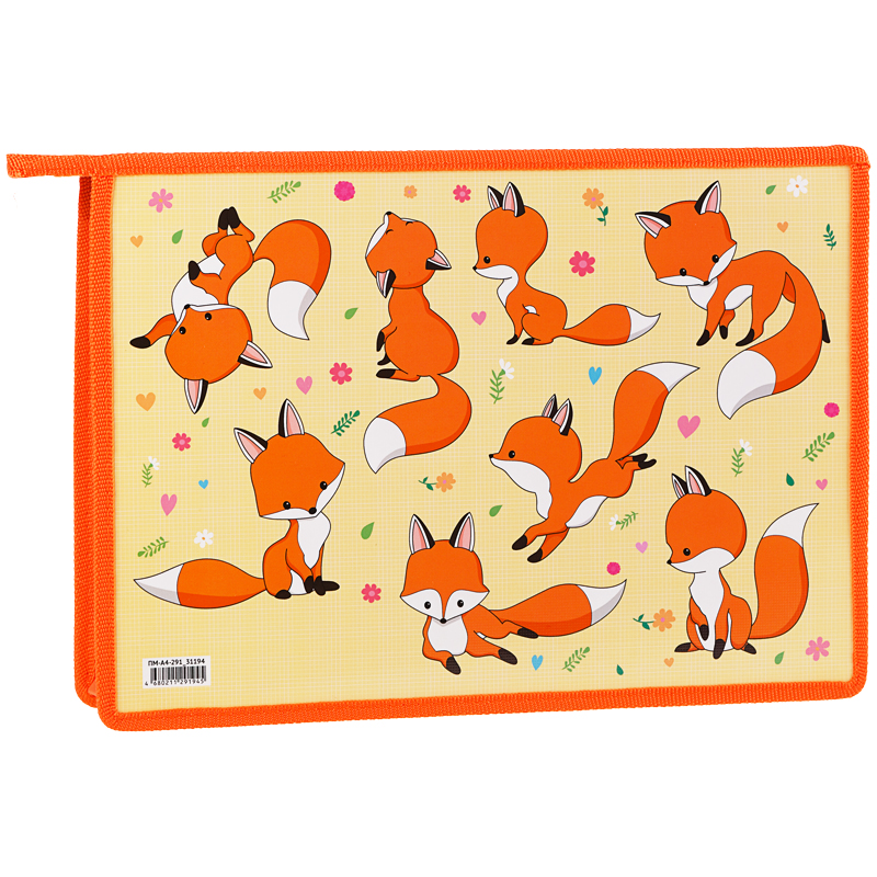 Папка для тетрадей 1 отделение, А4, ArtSpace "Foxy", ламинированный картон, на молнии