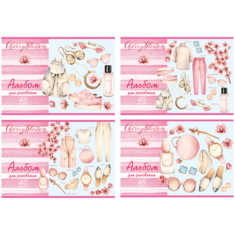 Альбом для рисования 40л., А4, на гребне BG "Cherry blossom", блестки