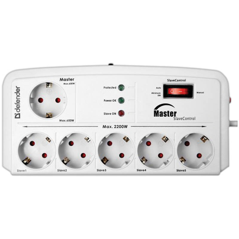 Сетевой фильтр Defender DFS-805 6 розеток 5,0м Master/Slave