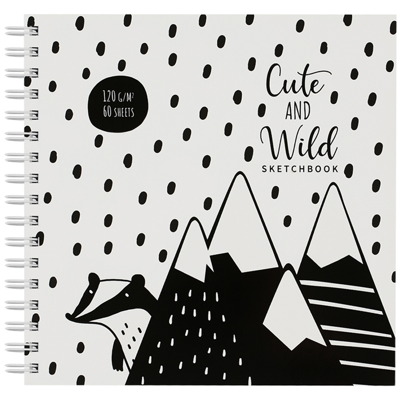 Скетчбук 60л., 150*150 MESHU "Black&white", на гребне, выб. лак, soft-touch, 120г/м2