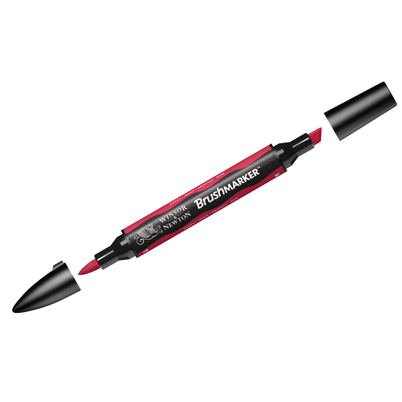 Маркер-кисть художественный двухсторонний Winsor&Newton "Promarker Brush", спиртовой, скошенный/кисть, красный мак