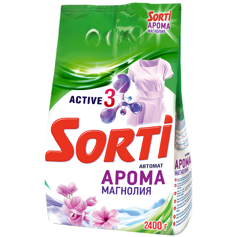 Порошок для машинной стирки Sorti "Арома Магнолия", 2.4кг