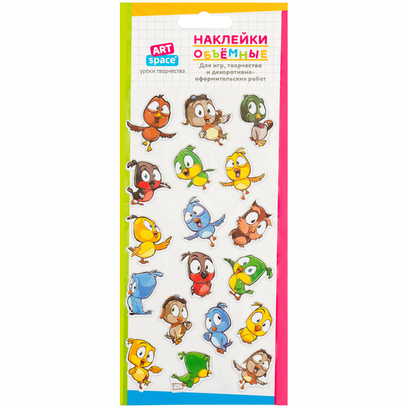 Наклейки объемные ArtSpace "Птички", 10*19см, пакет, европодвес