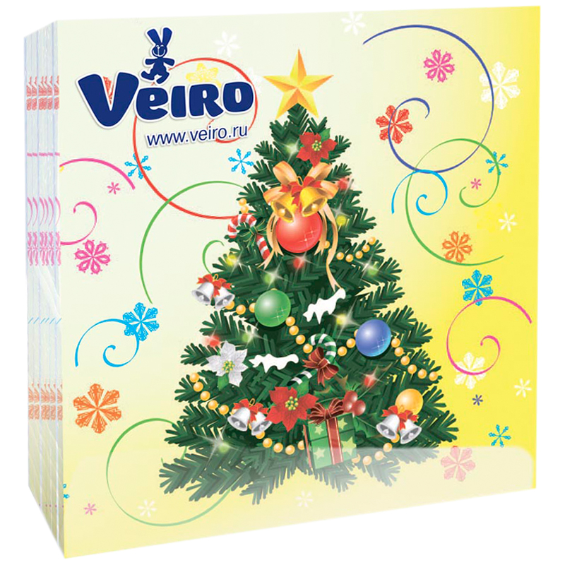 Салфетки бумажные Veiro 3-х слойные, 33*33см, рисунок Елка, 20шт.