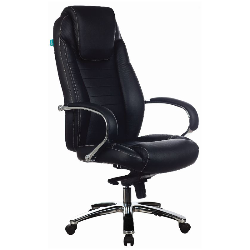 Кресло руководителя Бюрократ T-9923SL/BLACK, черный, кожа, крестовина хром (до 200кг)