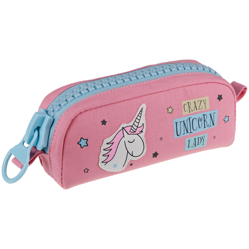 Пенал мягкий 190*85*55 Berlingo "Crazy unicorn", полиэстер, увеличенная молния