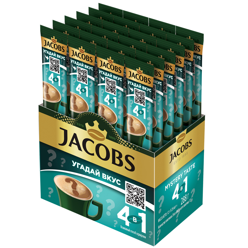 Кофе растворимый Jacobs "Mystery Taste", 4в1, порционный 24 пакетика*14г