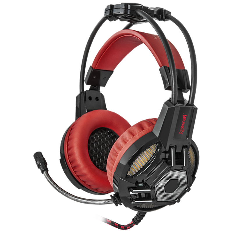 Наушники с микрофоном игровые Redragon "Lester" (с регулятором громкости), 2,2м, красный, черный