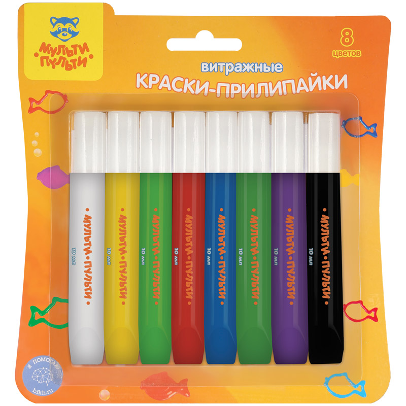 Краски витражные Мульти-Пульти "Приключения Енота", 08 цветов, блистер