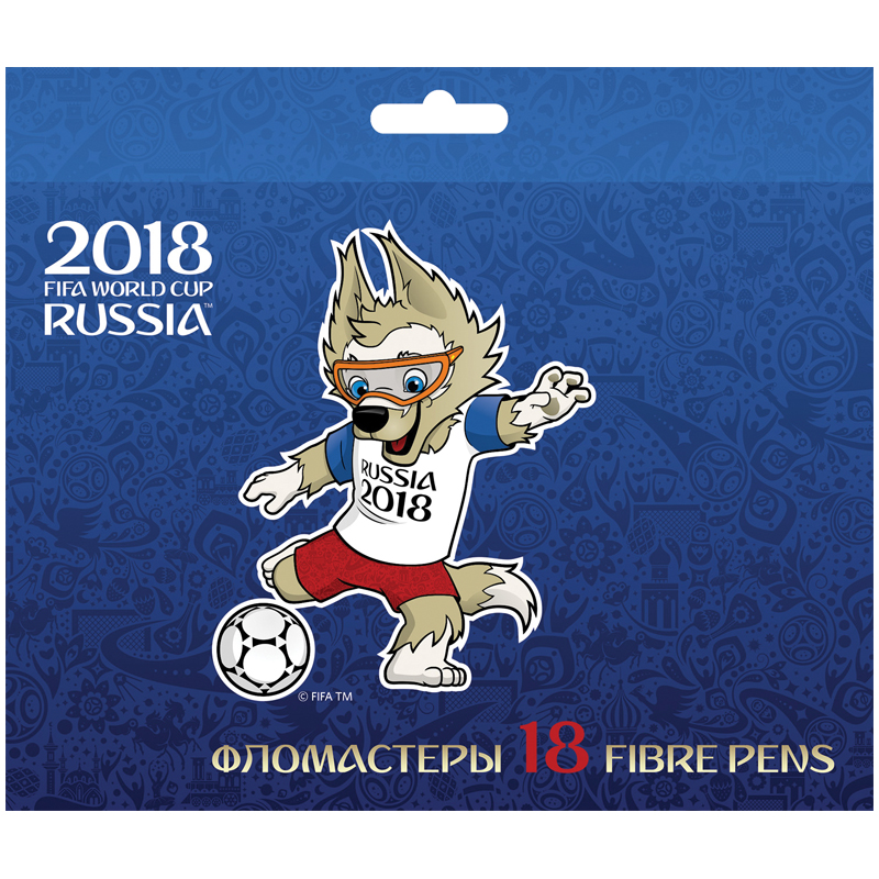 Фломастеры Hatber "ЧМ по футболу 2018-Талисман", 18цв., картон, европодвес