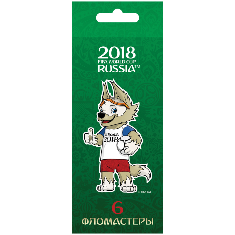 Фломастеры Hatber "ЧМ по футболу 2018-Талисман", 06цв., картон, европодвес