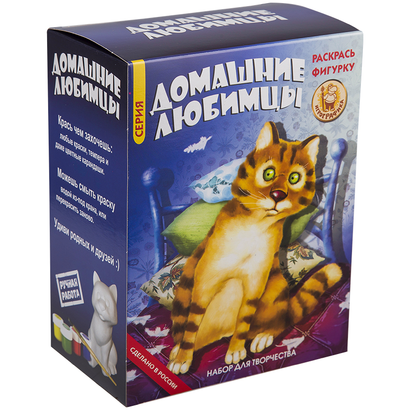 Набор для росписи фигурки из керамики Игрографика с акриловыми красками "Кот оба-на"