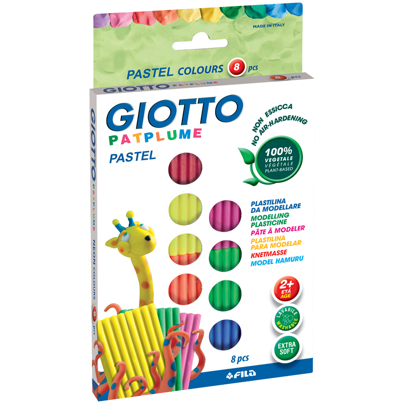 Пластилин Giotto "Patplume" 08 цветов, 264г, растительный, картон, европодвес