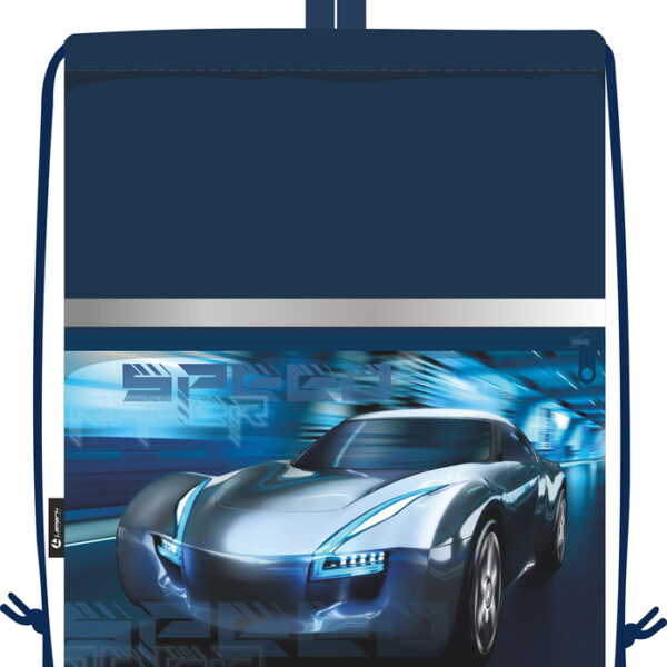Сумка для сменной обуви Lamark Speed Racer/Скоростной гонщик, 33х42 см, на шнурке, карман на молнии, полноцв. печать на кармане, светоотр. лента, ручка-петля