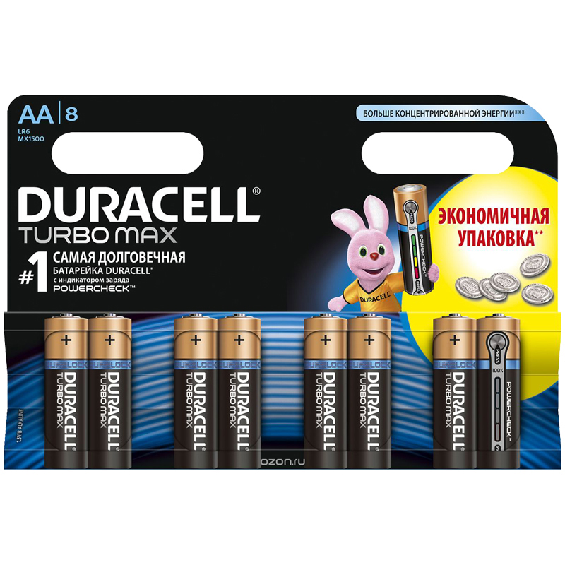 Батарейка Duracell Turbo Max AA (LR06) алкалиновая, 8BL