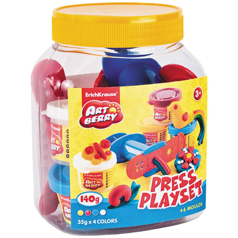 Набор для лепки ArtBerry "Press Playset", 04 цвета*35г, аксессуары, пластиковая банка