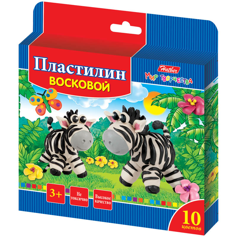 Пластилин "Забавные зверята" 10 цветов, 150г, восковой, со стеком, картон с европодвесом
