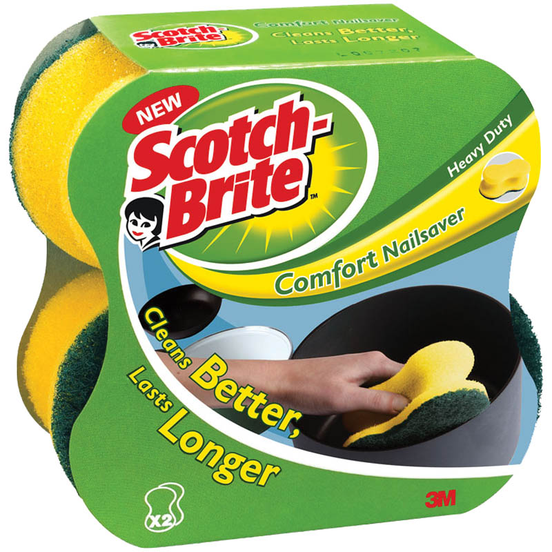 Губки для посуды Scotch-Brite "Комфорт", поролон с абразивным слоем, 12,5*5,95*5,5см, 2шт.