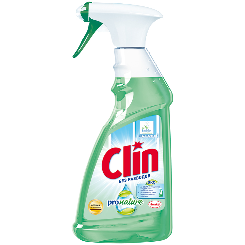 Средство для мытья стекол и зеркал Clin "Pro Nature", 500мл