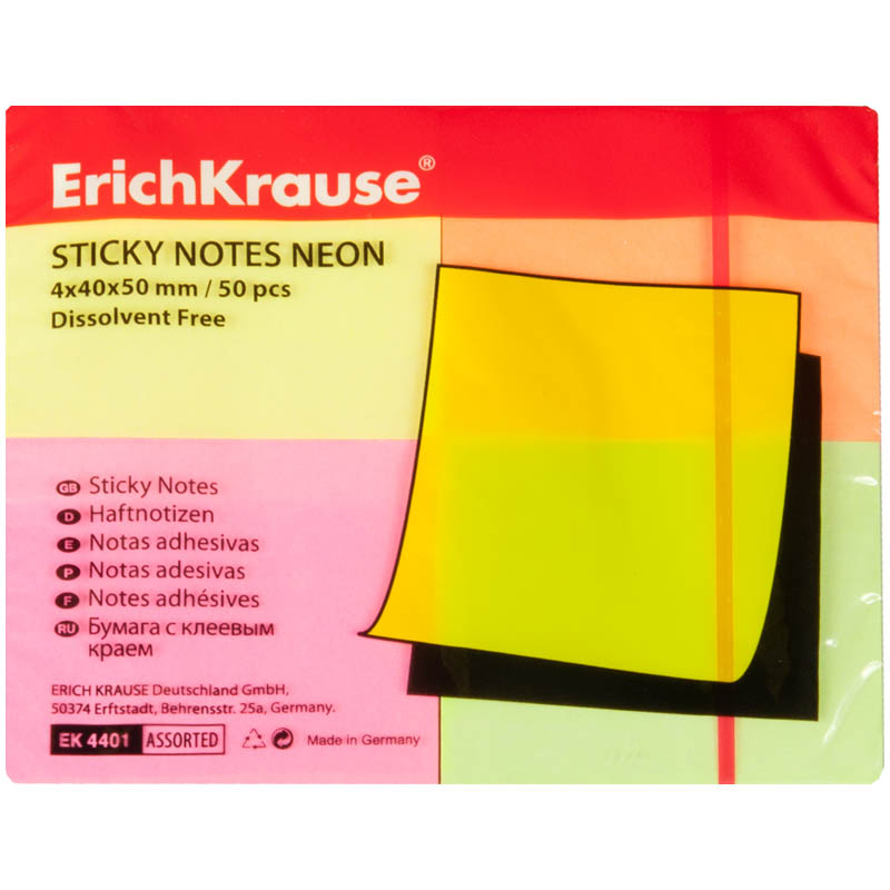 Флажки-закладки Erich Krause, 50*40мм, 50л*4 неоновых цвета