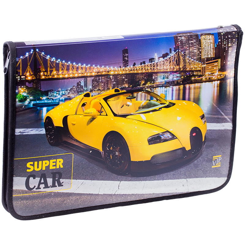 Папка для тетрадей 1 отделение, А4, ArtSpace "Авто. Supercar", пластик, молния вокруг