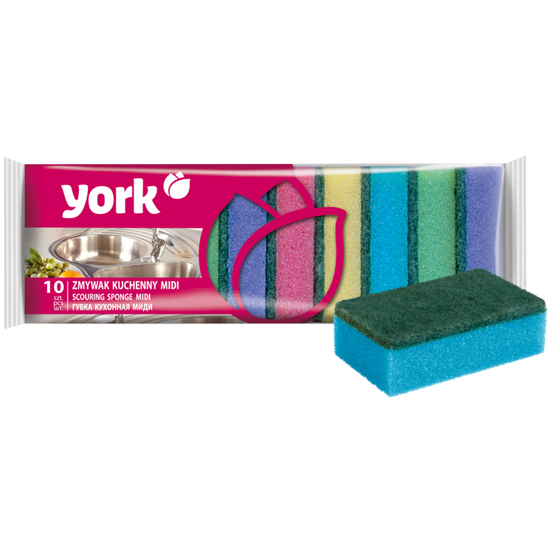 Губки для посуды York "Midi", поролон с абразивным слоем, 8*5*2,5см, 10шт.
