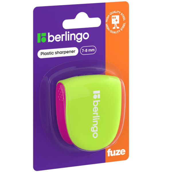 Точилка пластиковая Berlingo "Fuze Ergo" 1 отверстие, контейнер, зеленая, блистер