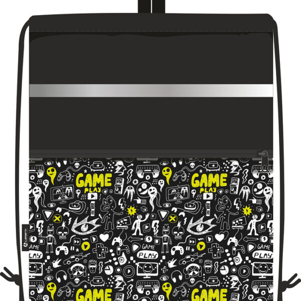Сумка для сменной обуви Lamark Monster Game/Монстр игры, 33х42 см, на шнурке, карман на молнии, полноцветная печать на кармане, светоотражающая лента, ручка-петля