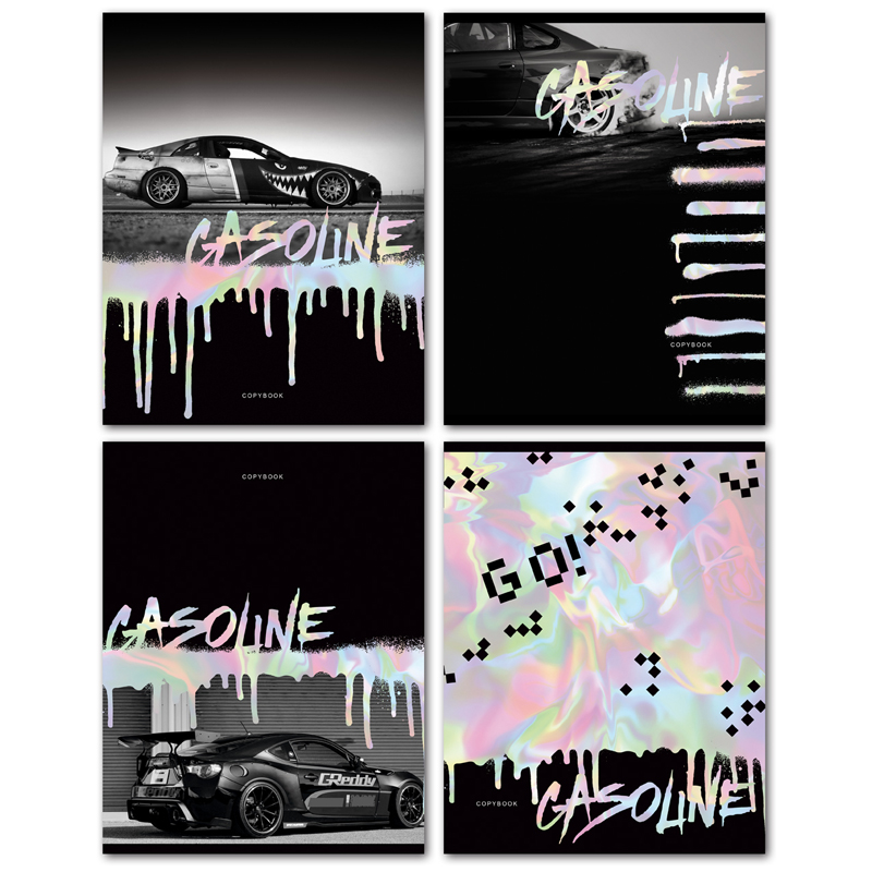 Тетрадь 48л., А5, клетка BG "Gasoline", матовая ламинация, металлизация