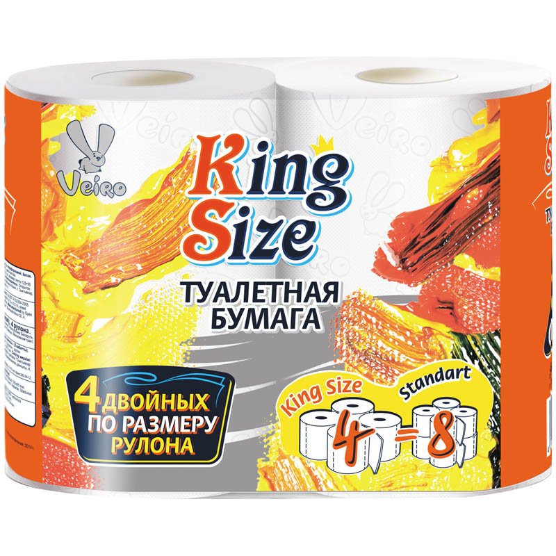 Бумага туалетная Veiro "KingSize" 2-х слойн., 37,5м, 4шт., тиснение, белая