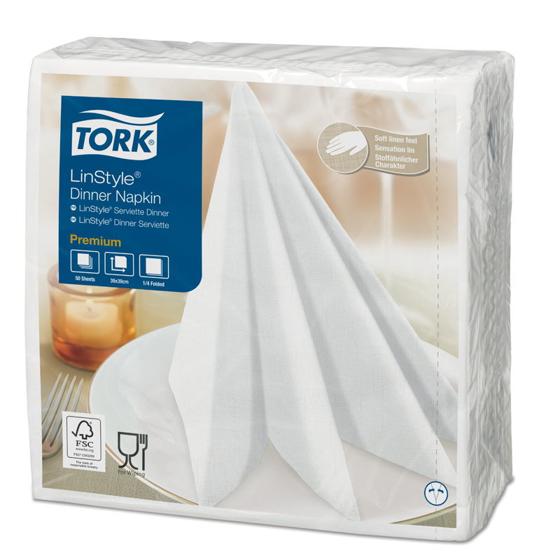 Салфетки нетканые сервировочные Tork LinStyle 39*39см, белые, 50шт. 478711 (ПОД ЗАКАЗ)