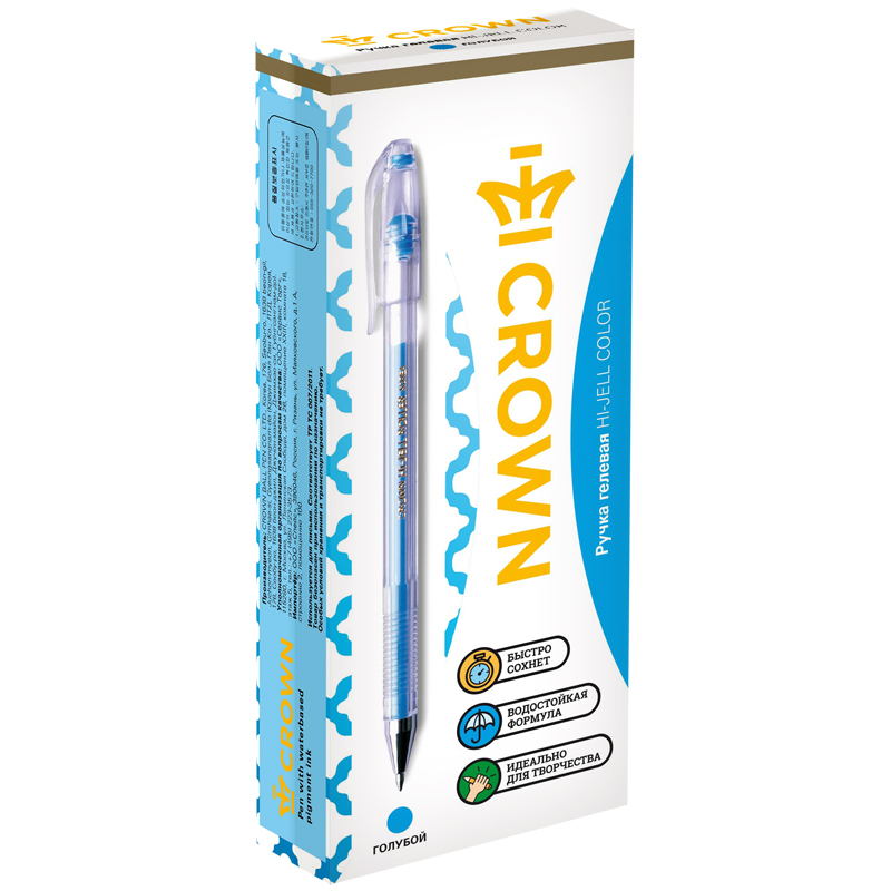 Ручка гелевая Crown "Hi-Jell Color" голубая, 0,7мм, HJR-500H/Ш, штрих-код