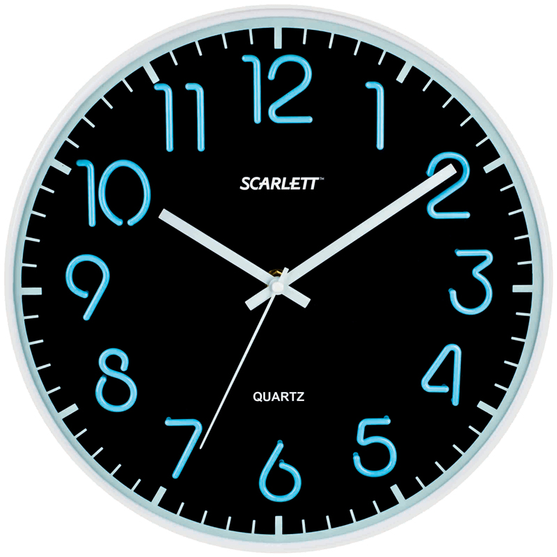 Часы настенные ход плавный, Scarlett SC-WC1007O, круглые, 30,5*30,5*4,6, белая рамка