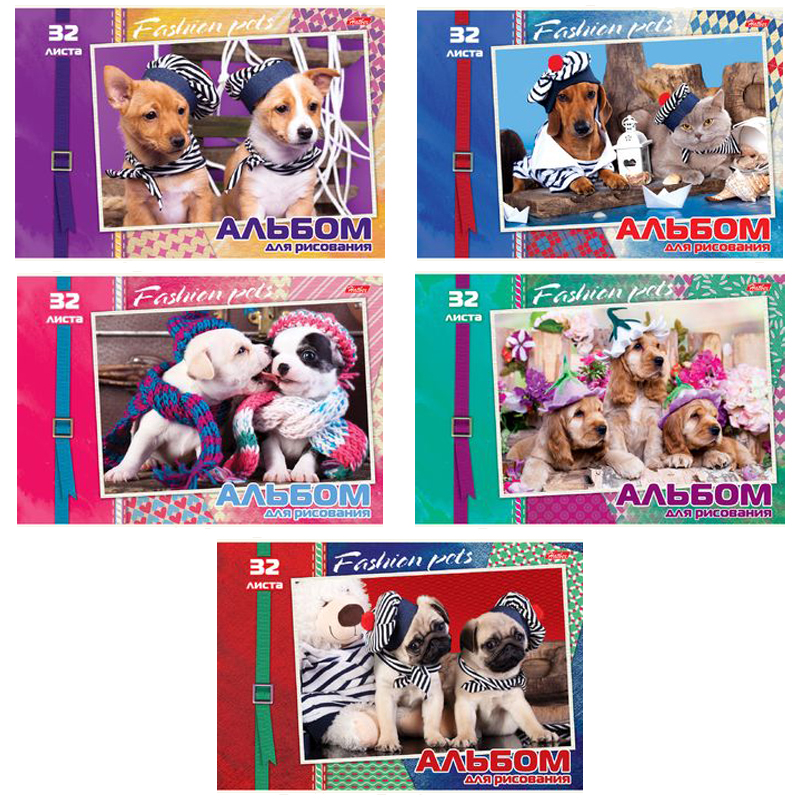 Альбом для рисования 32л., А4, на скрепке Hatber "Fashion pets"
