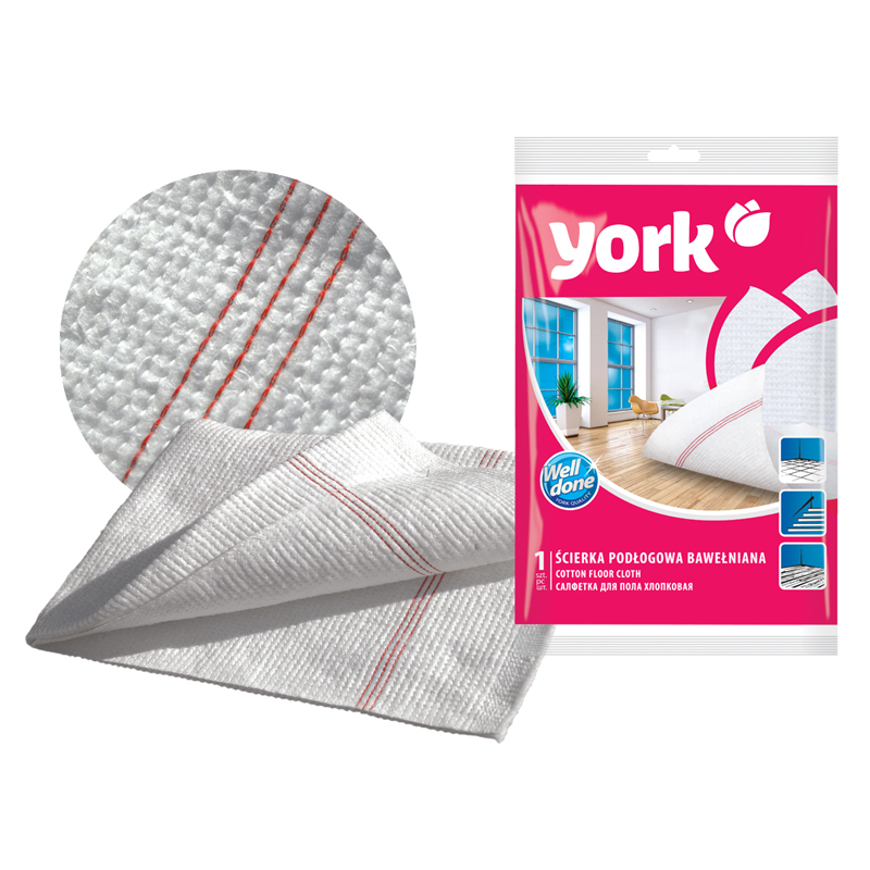Тряпка для мытья пола York "Люкс", хлопок, 50*53см, 250г/м2, белая, европодвес