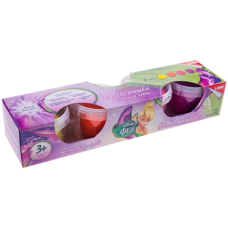 Тесто для лепки Lori "Пластишка. Disney "Феи", 04 цвета*80г, классические цвета, картон